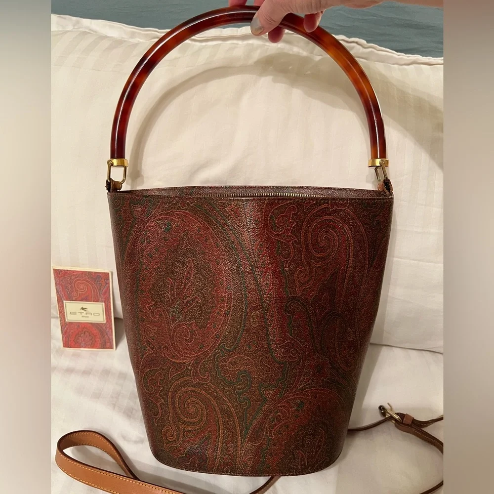 ETRO BAG very rare. Tortoise shell lucite handle, outside pristine w/no scuffs. - Picture 11 of 14